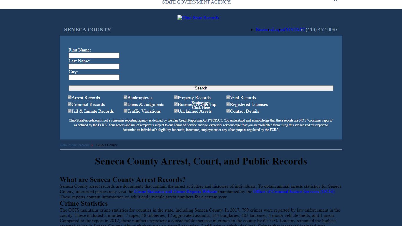 Seneca County Arrest, Court, and Public Records